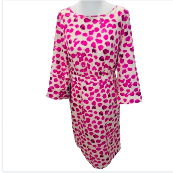 THE LIMITED Pink Off White Leopard Satin Sheath Dress 3/4 Sleeve Size 4 - Picture 2 of 14